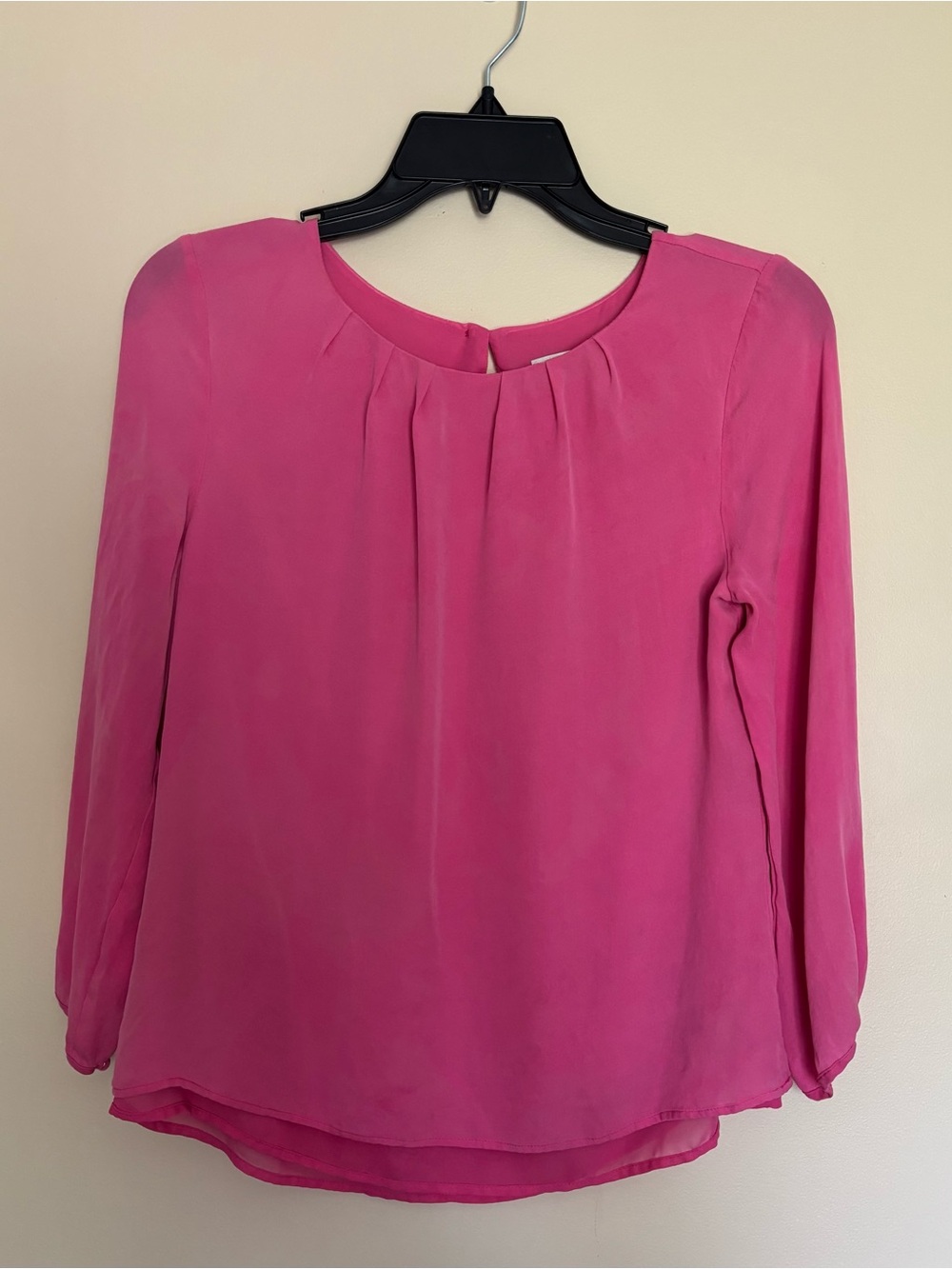 J. Crew Hot Pink Pleated Neck Long-Sleeve Blouse